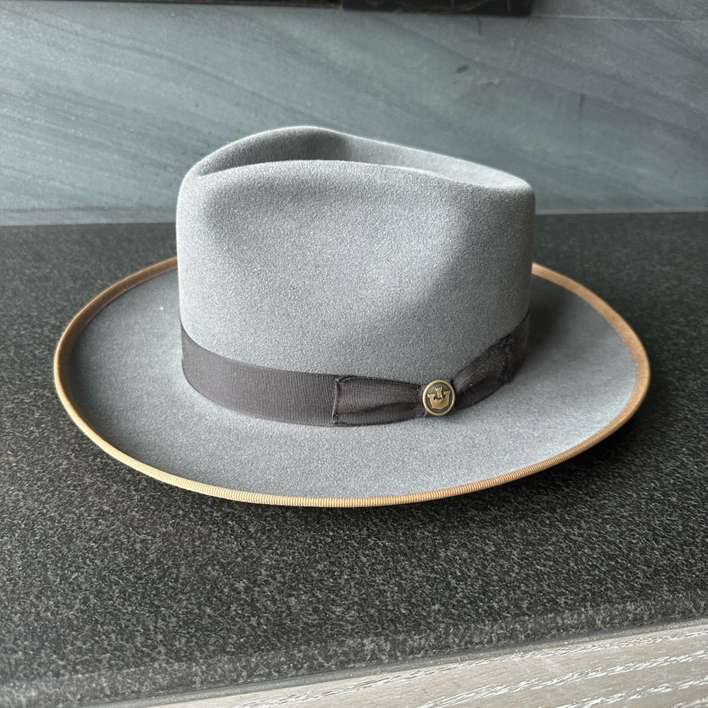 Goorin Bros Gray Fedora Hat with Brown Trim